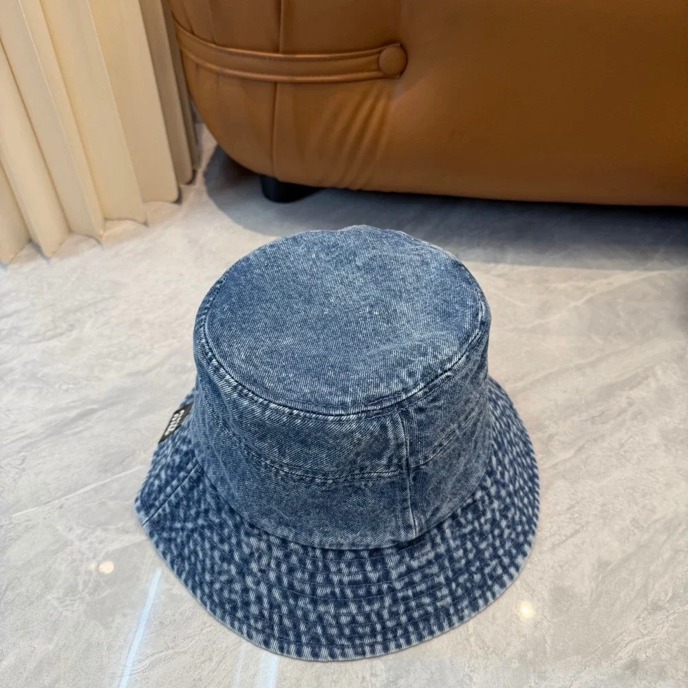 Miu Miu Washed Blue Denim White Logo Bucket Hat